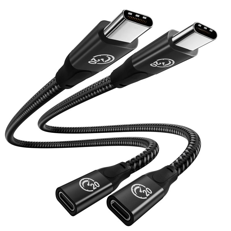 UseBean USB C Extension Cable 1FT 2Pack, USB-C 3.2 Gen2 20Gbps Male to Female 4K Video Cord, Type-C Extender, for MacBook Pro M4 M3, iPad mini Air Pro, Dell XPS, Surface, Galaxy S25 S24, iPhone 16 - Image 1